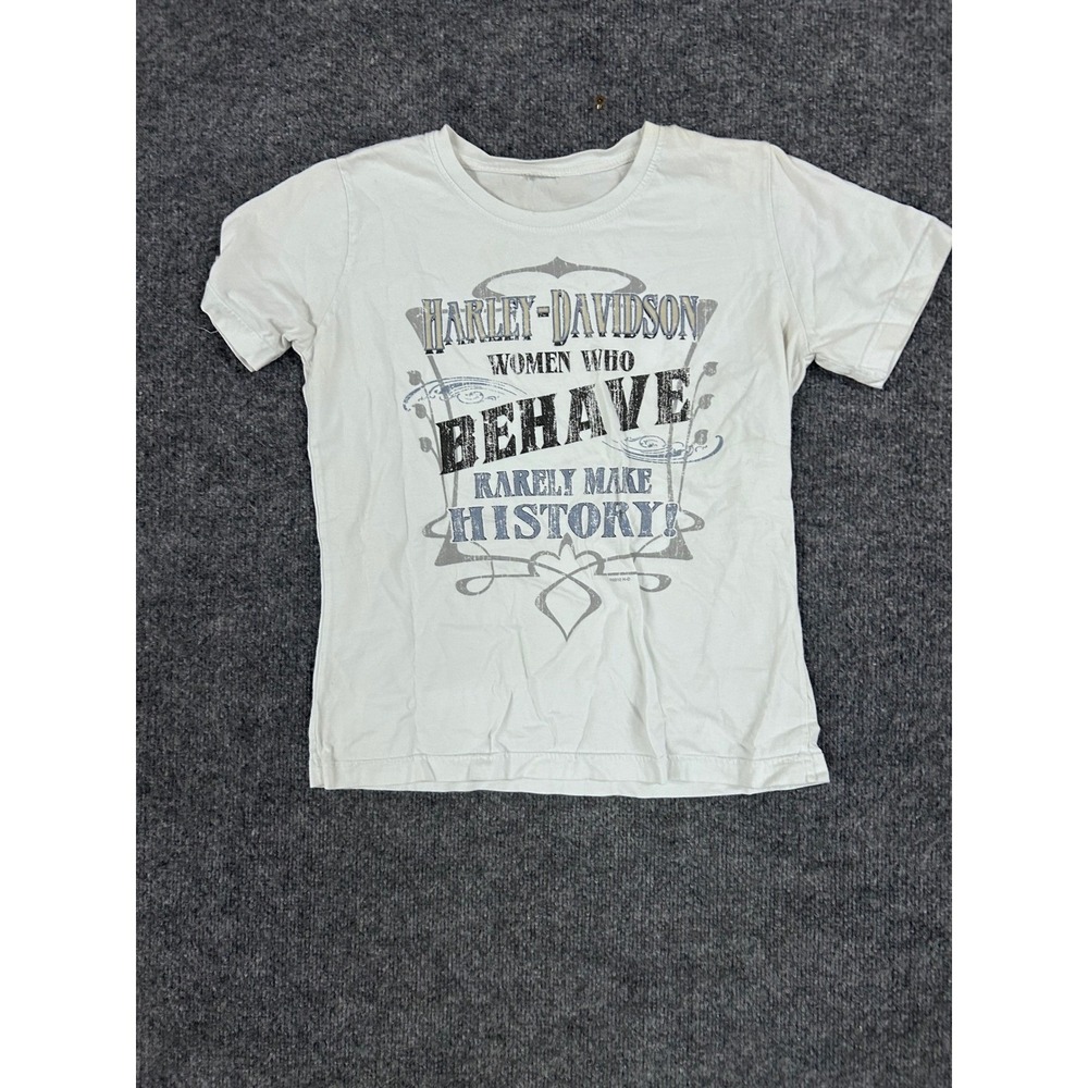 Harley-Davidson T-Shirt Womens Size M White Graphic Short Sleeve Biker Casual